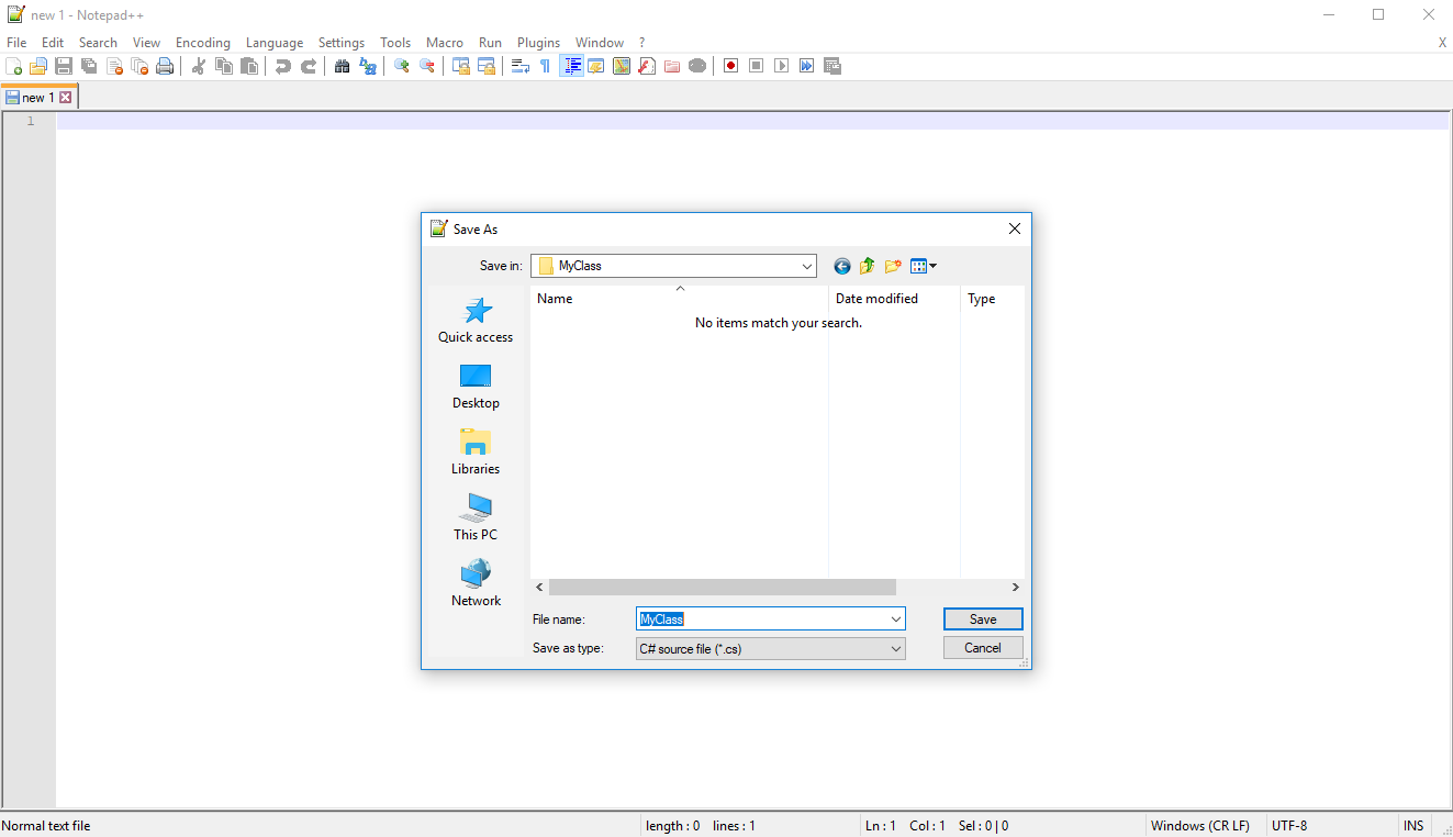 Figure 2 - Creating MyClass.cs Source File